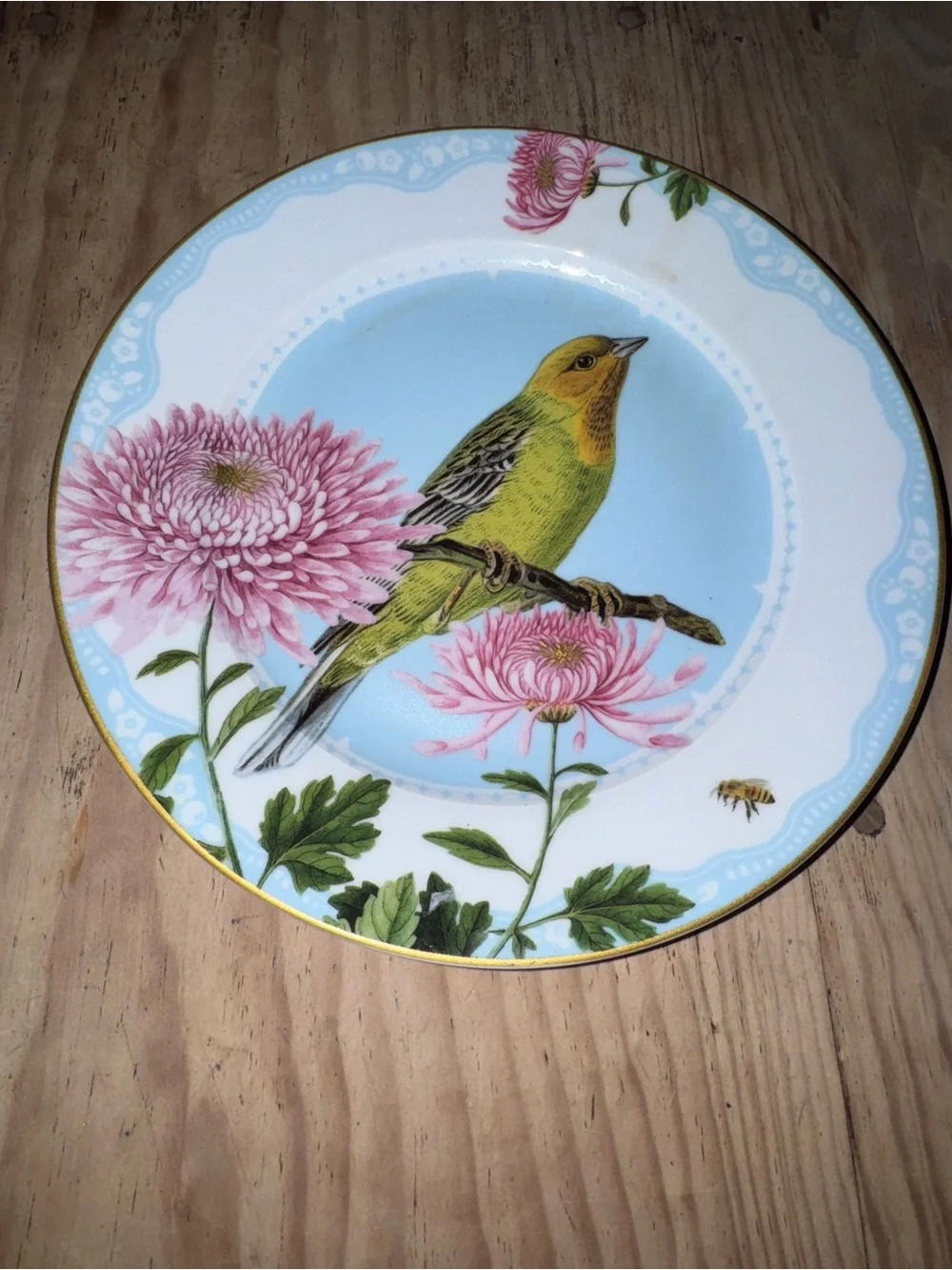 Williams Sonoma Decorative Bird Plate in Yellow and Pink